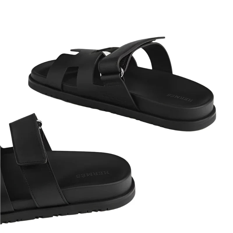 Hermès Chypre leather sandal black