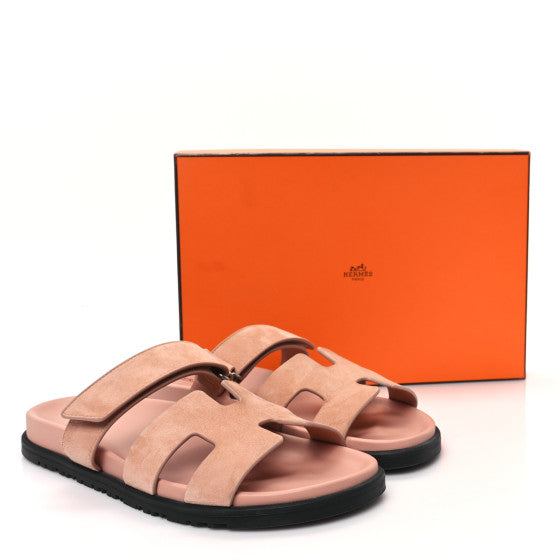 Hermes  Suede Goatskin Womens Chypre Sandals Nude