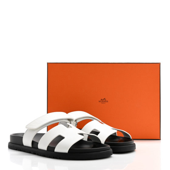 Hermes  Calfskin Womens Chypre Sandals White