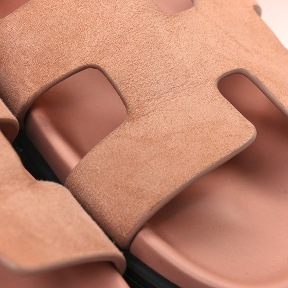 Hermes  Suede Goatskin Womens Chypre Sandals Nude