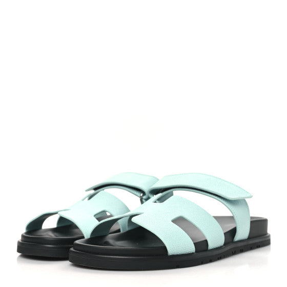 Hermes  Epsom Womens Chypre Sandals 39 Bleu Cristaux