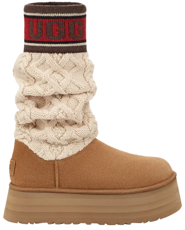 UGG Wmns Classic Sweater Letter Boot 'Chestnut'