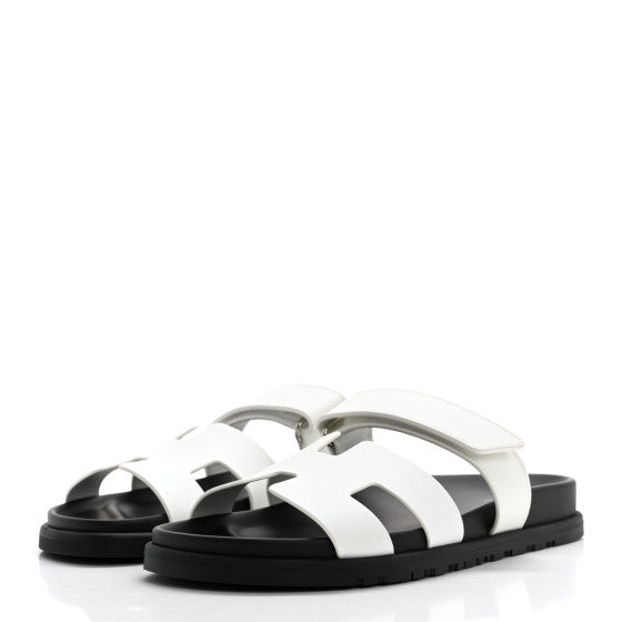 Hermes  Calfskin Womens Chypre Sandals White