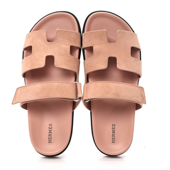Hermes  Suede Goatskin Womens Chypre Sandals Nude